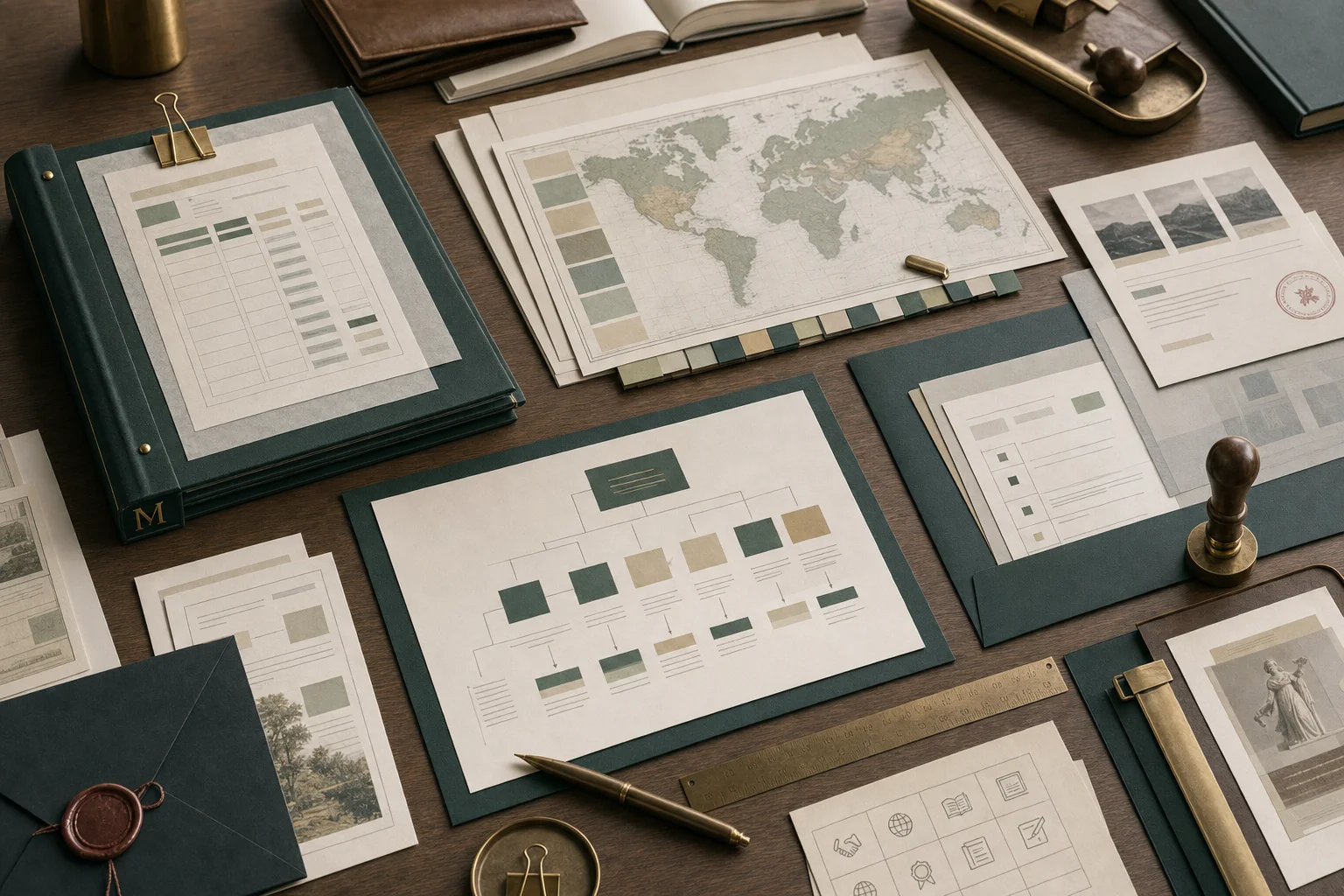 Rights-chain ledger with contract schedules, territory map, permissions cards, and approval materials